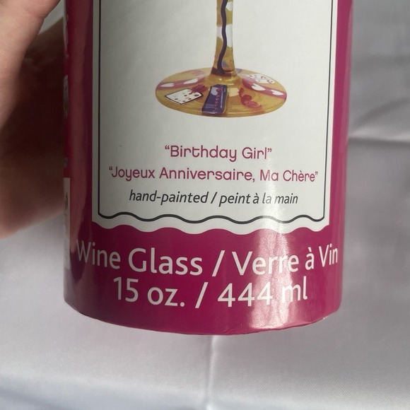 LOLITA HANDPAINTED "BIRTHDAY GIRL" STEMMED WINE GLASS 15OZ - I LOVE MY WINE - Picture 3 of 10